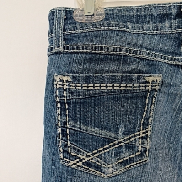 BKE Sabrina Distressed Bootcut Jeans 30x31.5 • Stretchy Holes + White Hem! - Picture 12 of 15